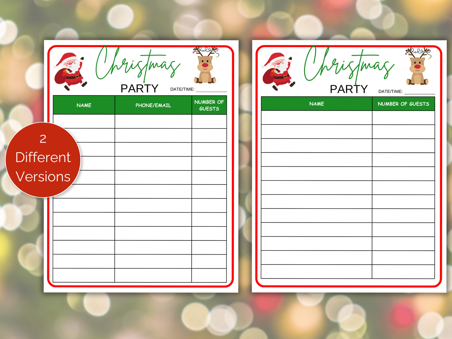 Christmas Party Sign Up Sheet