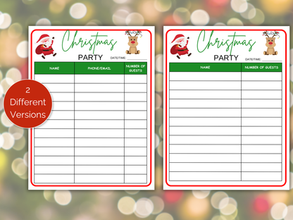 Christmas Party Sign Up Sheet