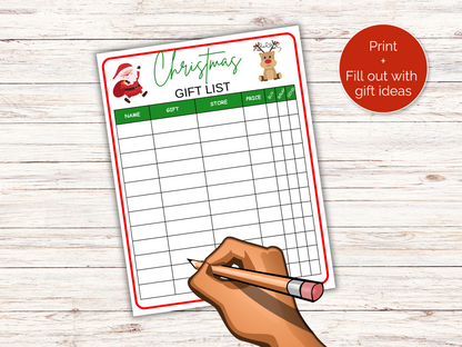 Christmas Shopping Gift List