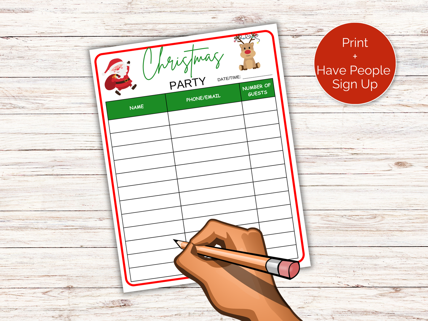 Christmas Party Sign Up Sheet