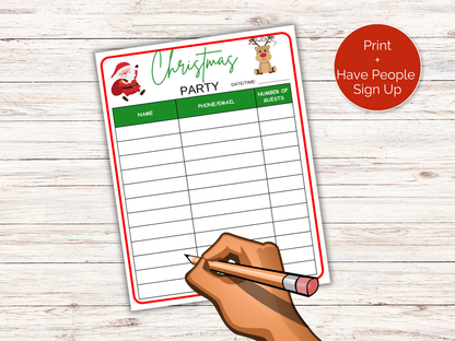 Christmas Party Sign Up Sheet