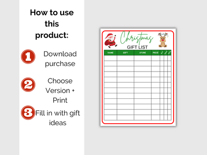 Christmas Shopping Gift List