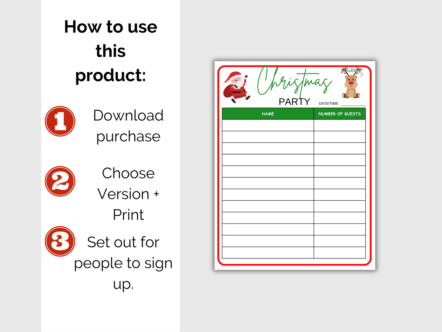 Christmas Party Sign Up Sheet