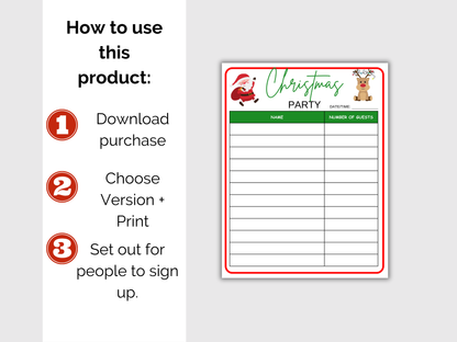 Christmas Party Sign Up Sheet