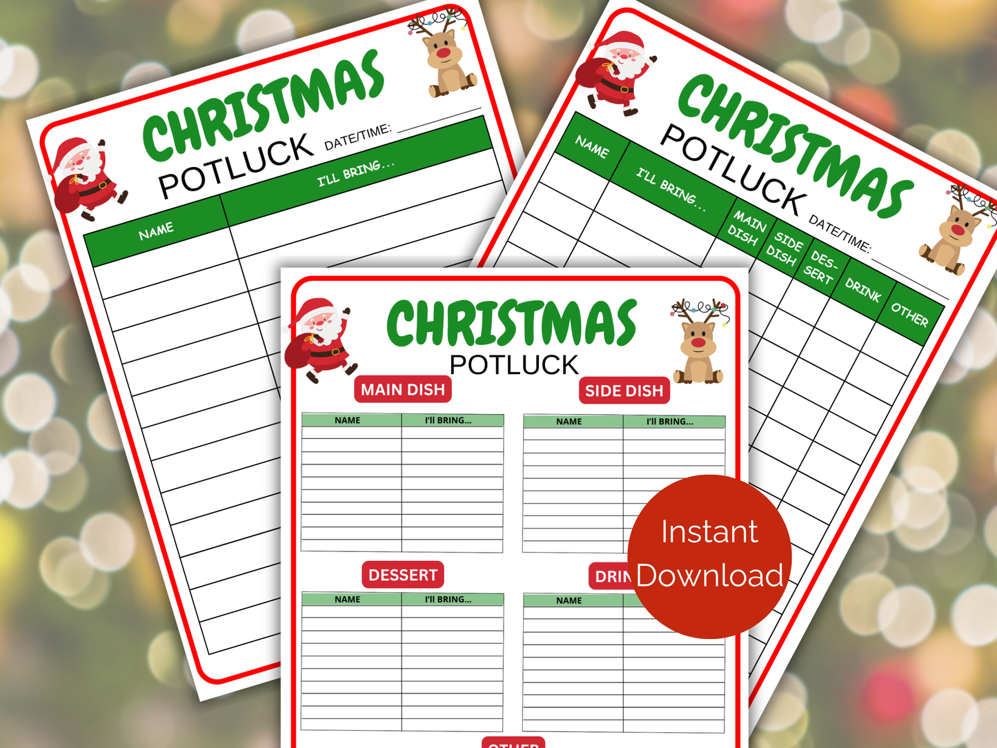 Christmas Potluck Sign Up Sheet