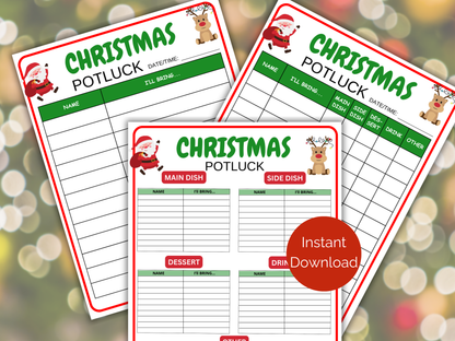 Christmas Potluck Sign Up Sheet