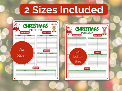 Christmas Potluck Sign Up Sheet