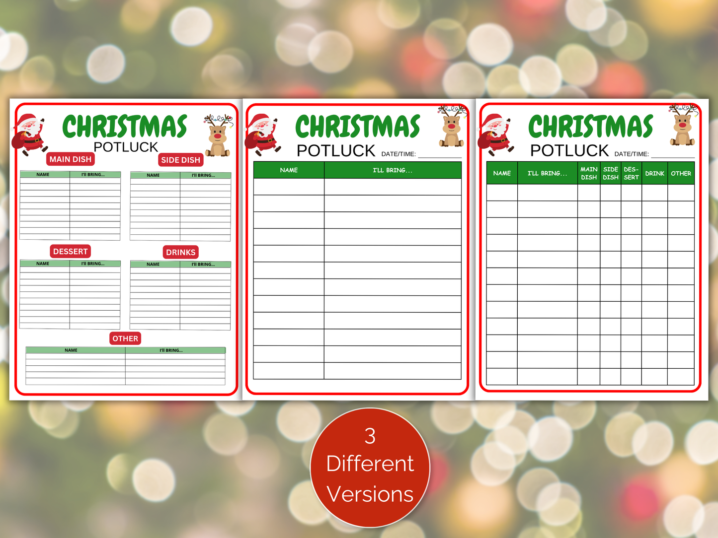 Christmas Potluck Sign Up Sheet