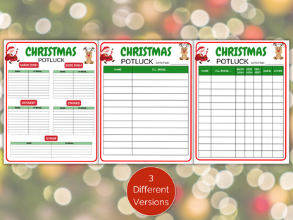 Christmas Potluck Sign Up Sheet