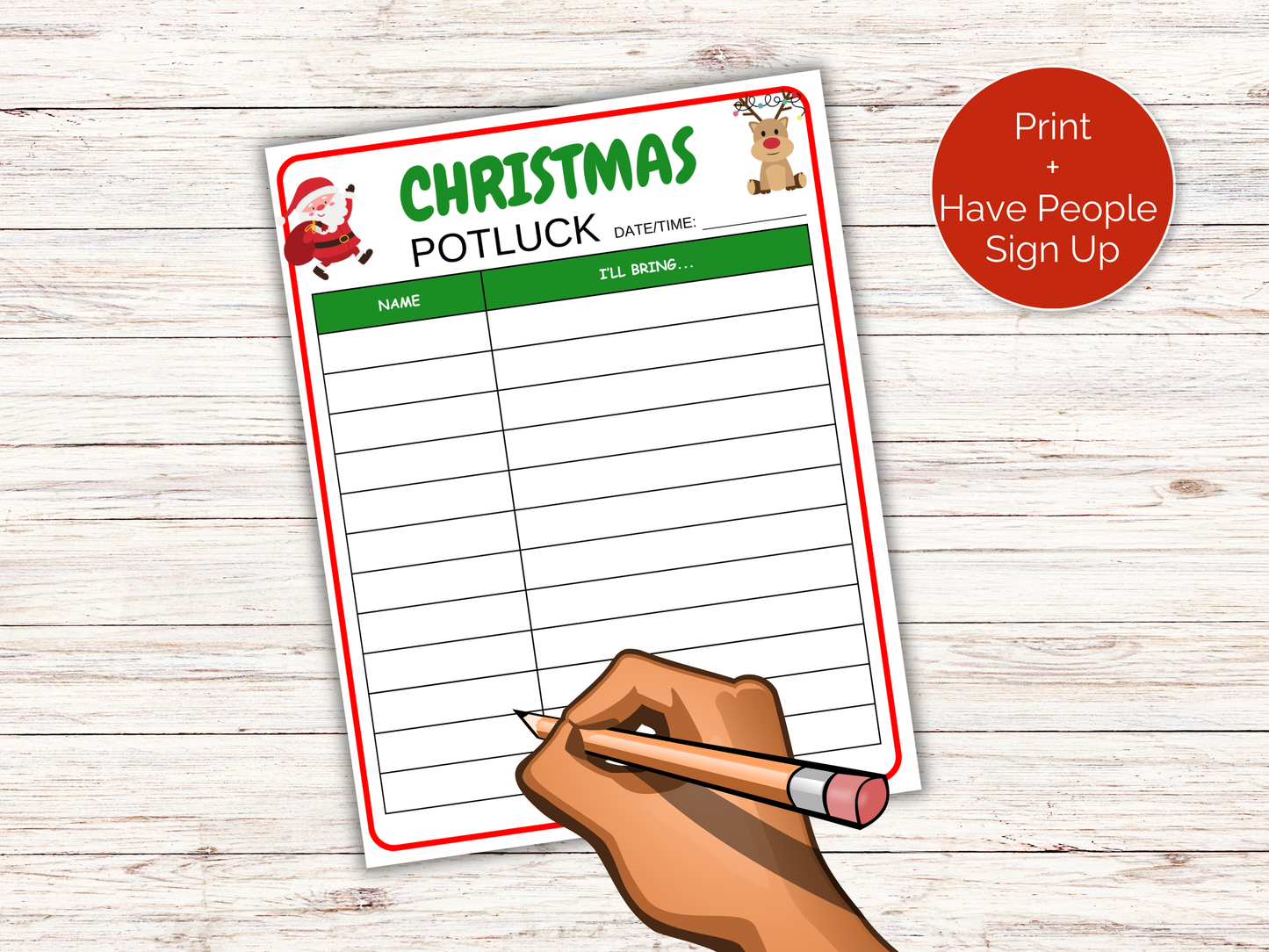 Christmas Potluck Sign Up Sheet