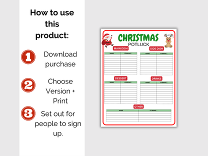 Christmas Potluck Sign Up Sheet