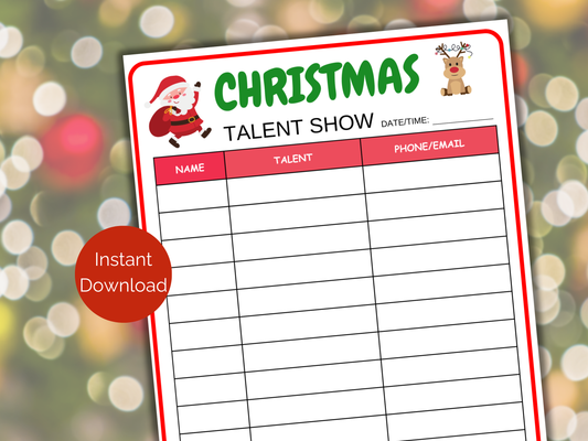 Christmas Talent Show Sign Up Sheet