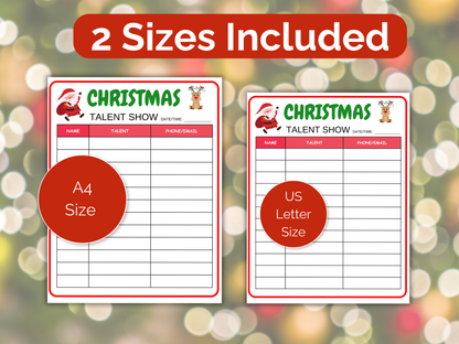 Christmas Talent Show Sign Up Sheet