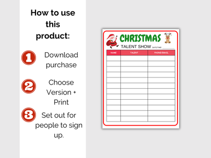 Christmas Talent Show Sign Up Sheet