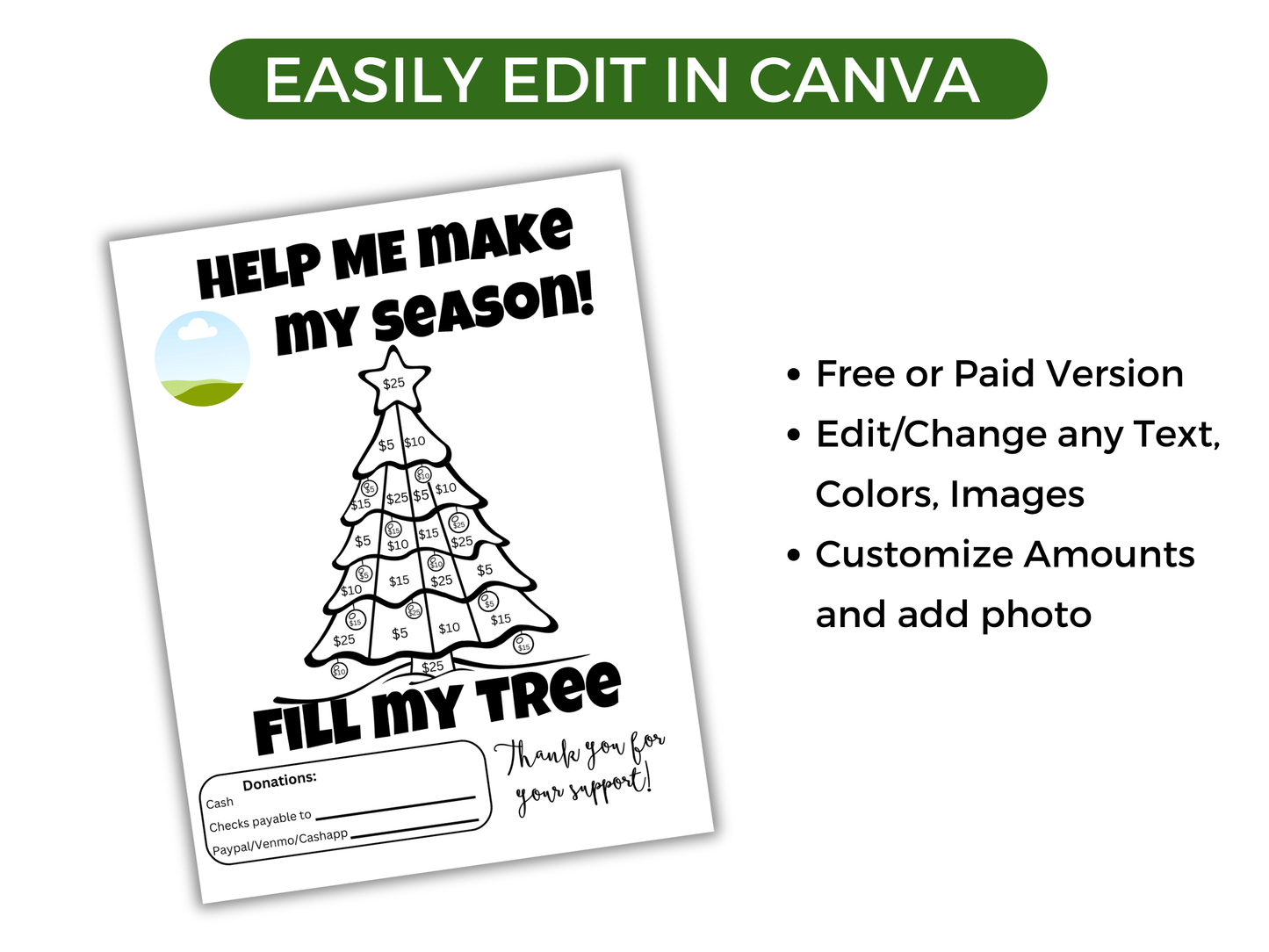 Editable Fill My Christmas Tree Fundraiser Template