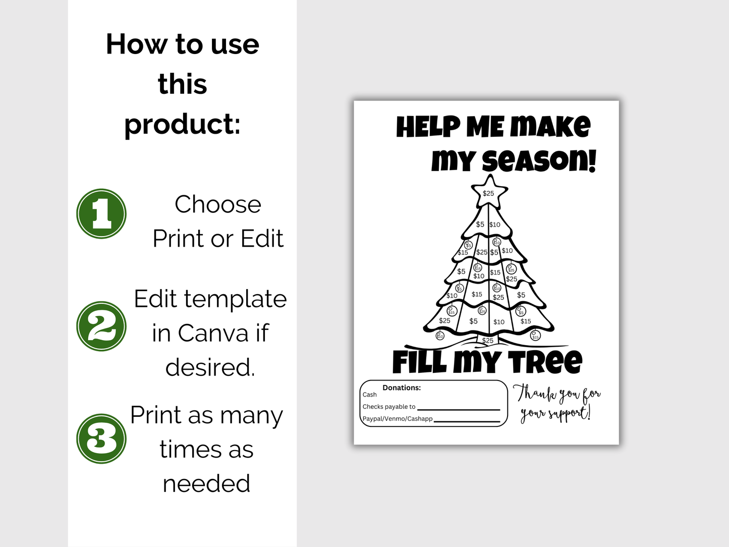 Editable Fill My Christmas Tree Fundraiser Template