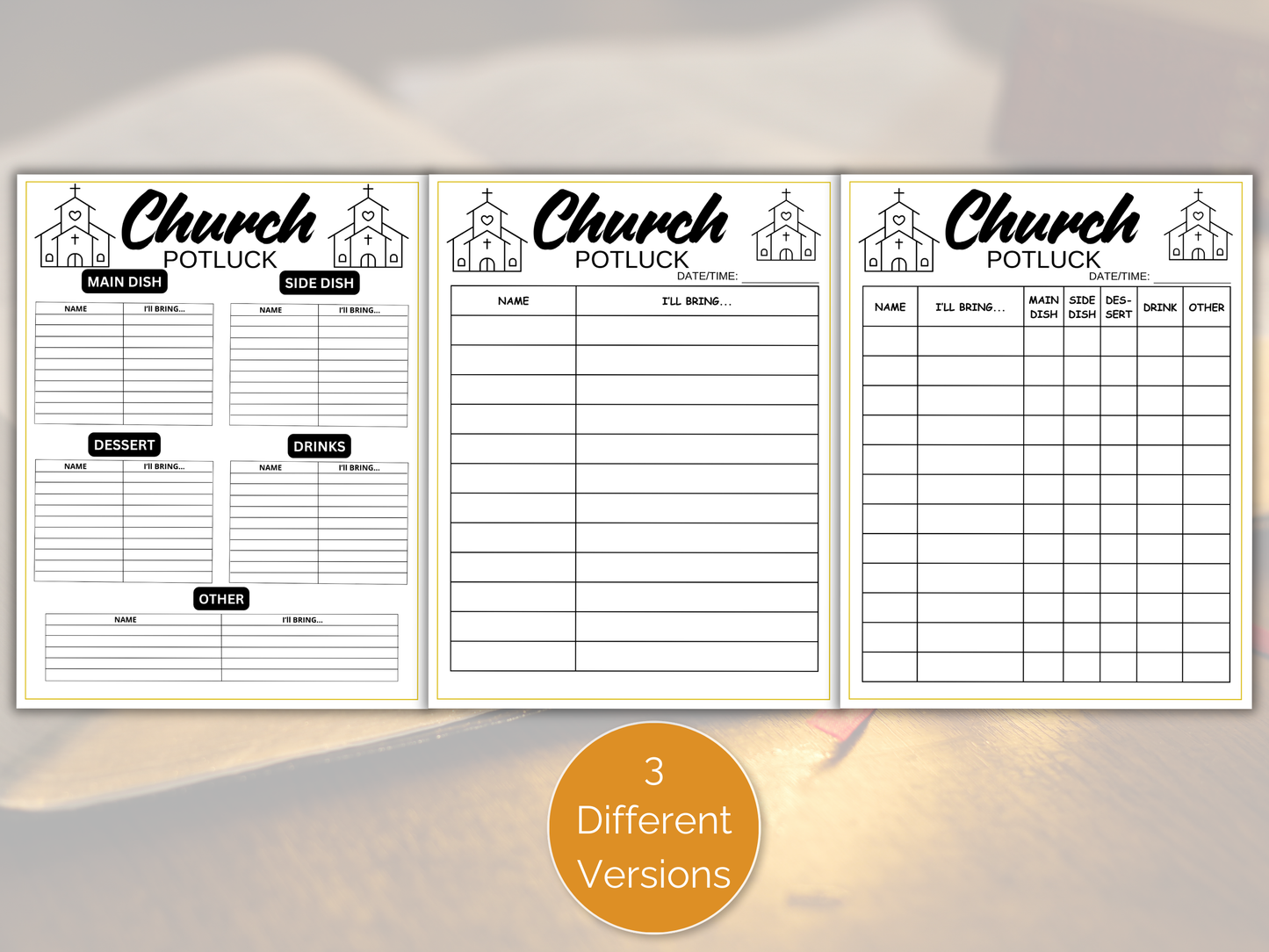 Church Potluck Sign Up Sheet
