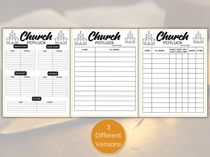 Church Potluck Sign Up Sheet