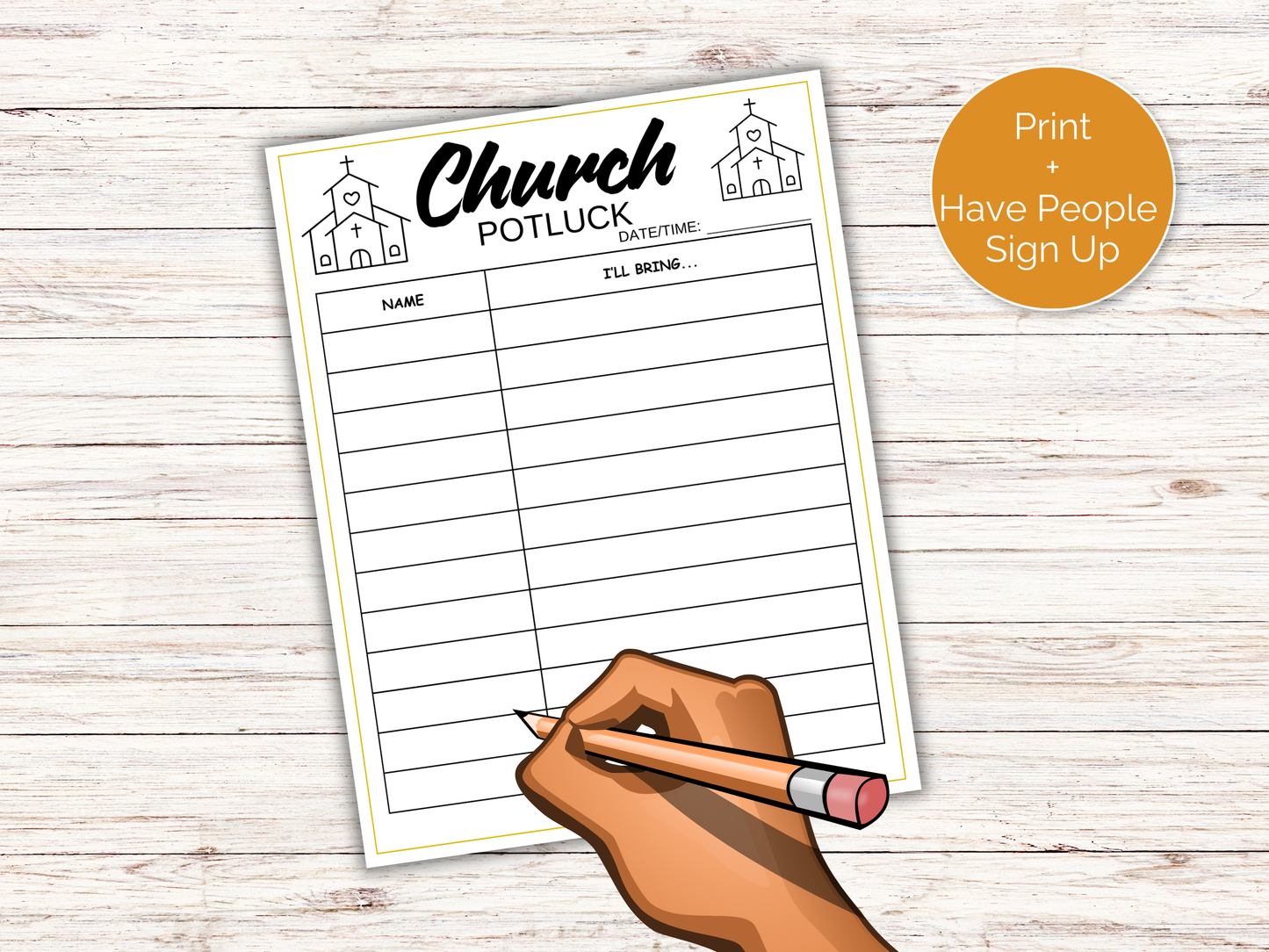 Church Potluck Sign Up Sheet