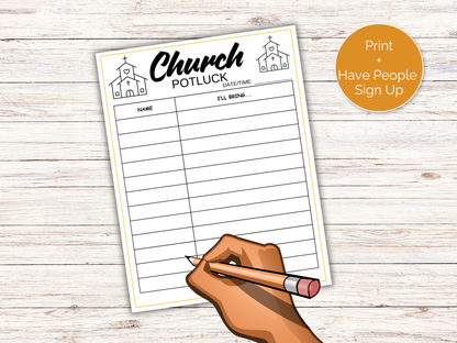 Church Potluck Sign Up Sheet