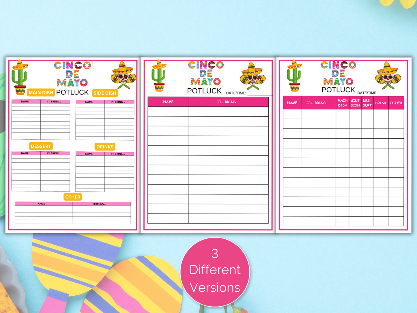 Cinco de Mayo Potluck Sign Up Sheet