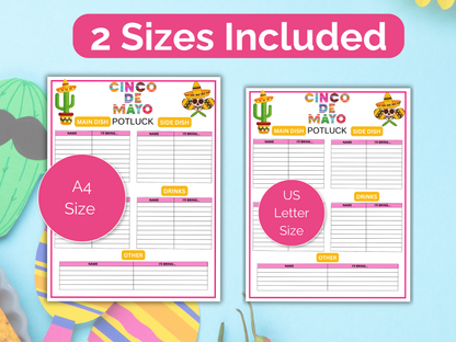 Cinco de Mayo Potluck Sign Up Sheet