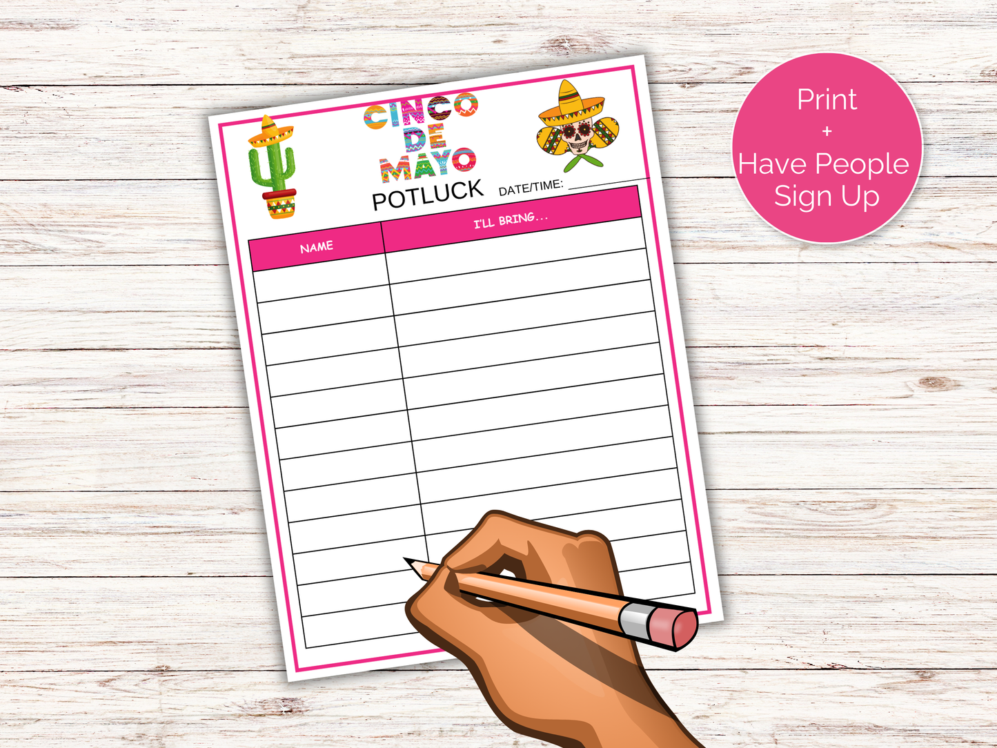 Cinco de Mayo Potluck Sign Up Sheet