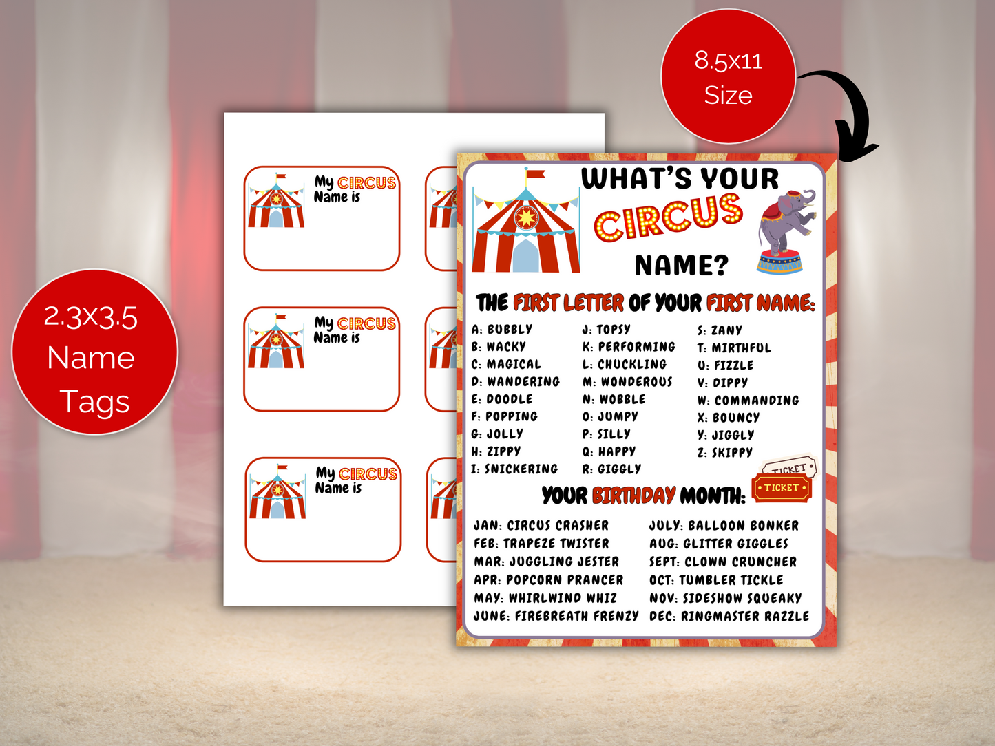 What's Your Circus Name Game + Name Tags