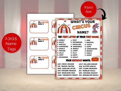 What's Your Circus Name Game + Name Tags