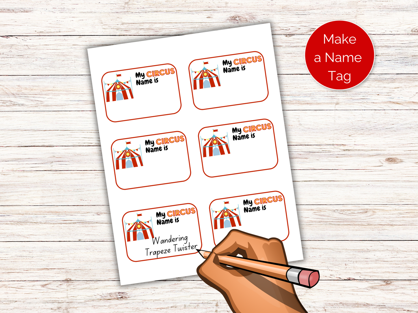 What's Your Circus Name Game + Name Tags