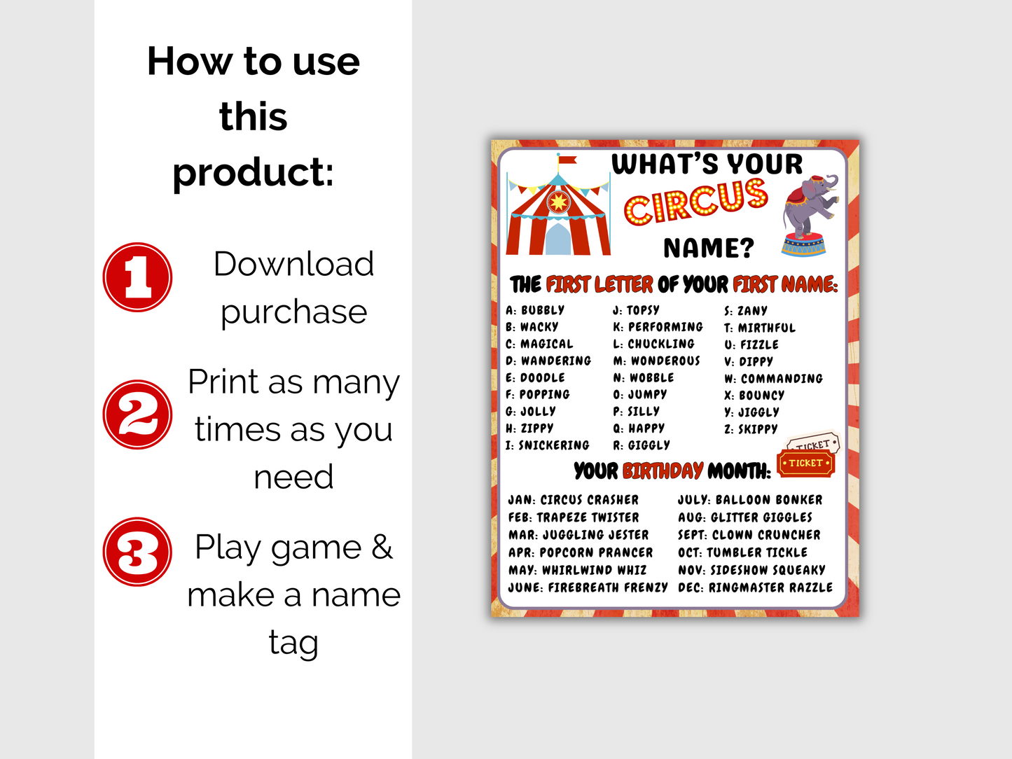What's Your Circus Name Game + Name Tags