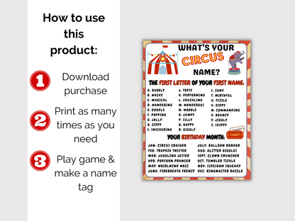 What's Your Circus Name Game + Name Tags