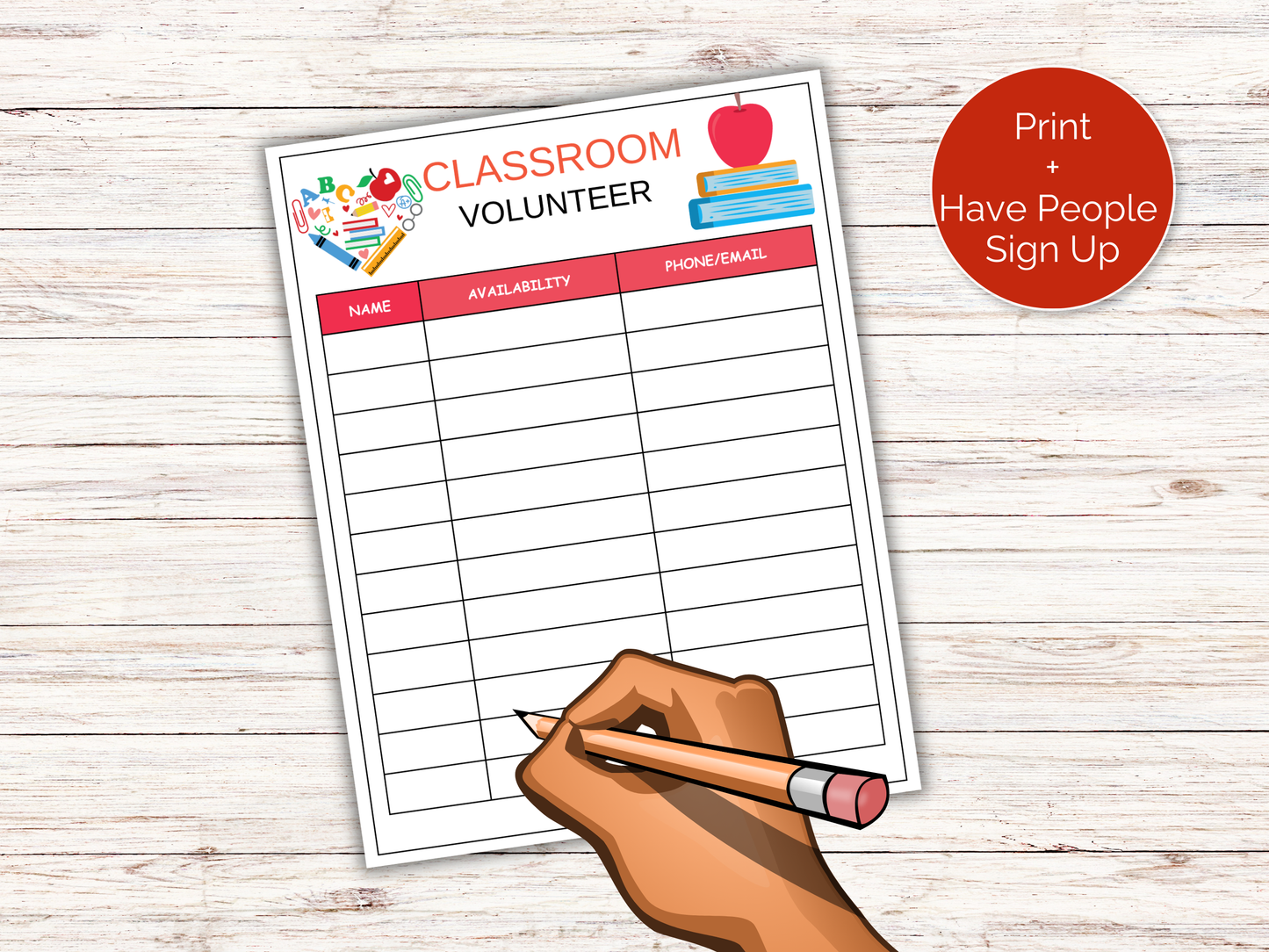 Classroom Volunteer Sign Up Sheet