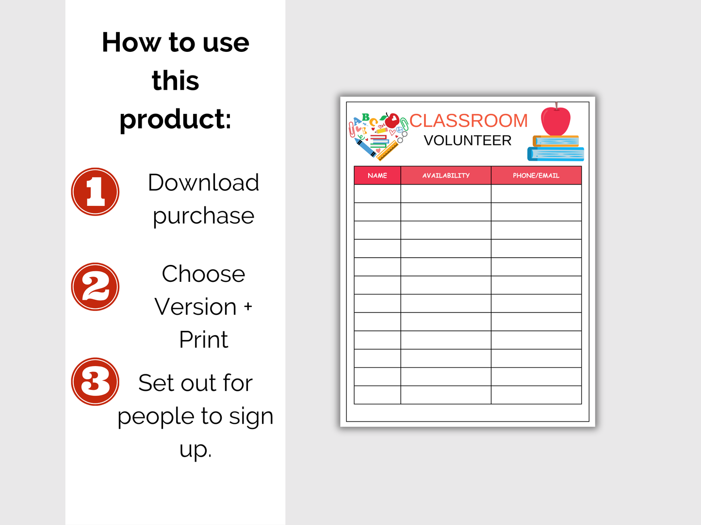 Classroom Volunteer Sign Up Sheet