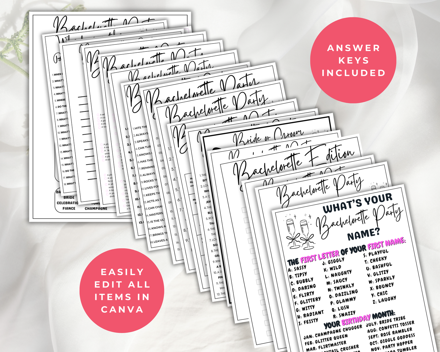 Clean Bachelorette Game Bundle Editable