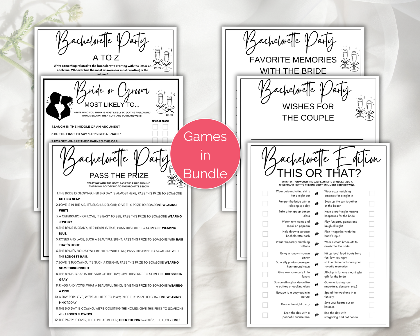 Clean Bachelorette Game Bundle Editable