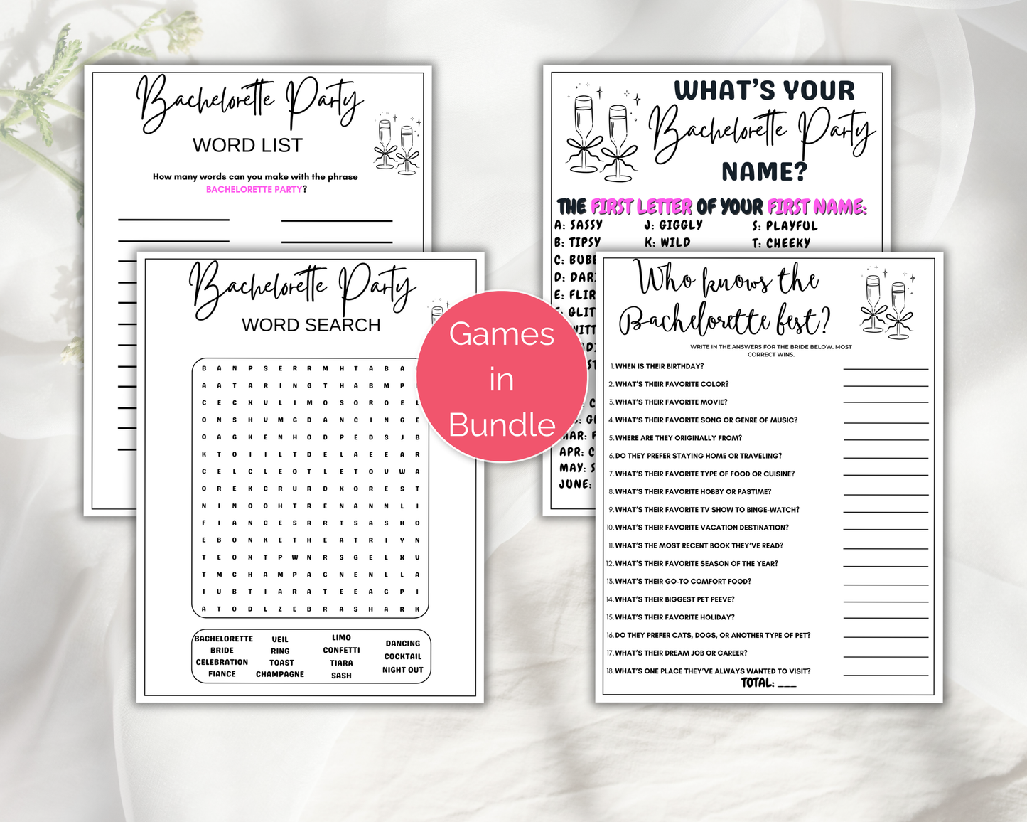 Clean Bachelorette Game Bundle Editable