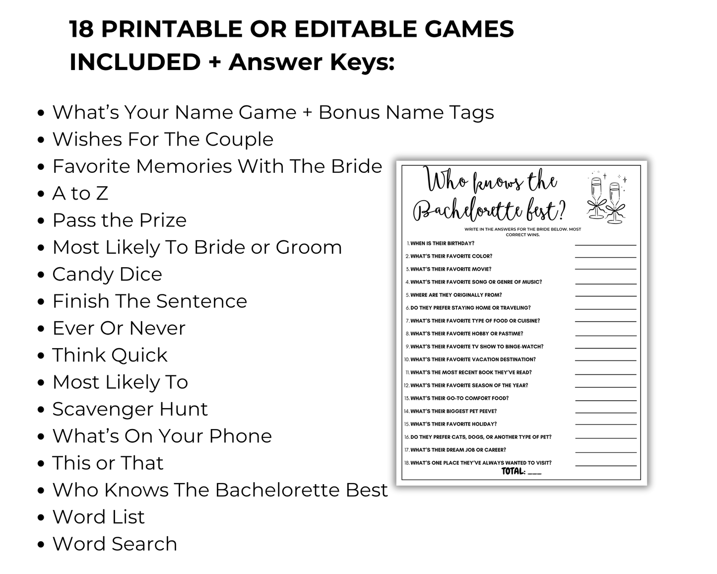 Clean Bachelorette Game Bundle Editable