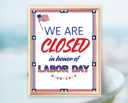 Closed for Labor Day Printable Sign