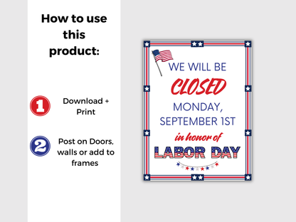 Closed for Labor Day Printable Sign