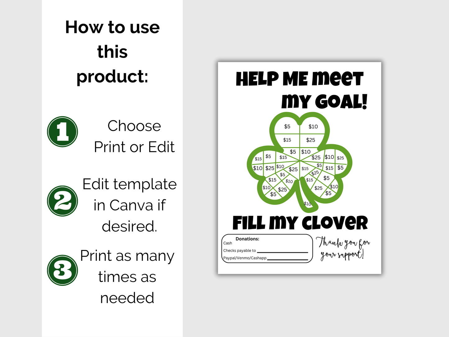 Editable Fill My Clover Fundraiser Template