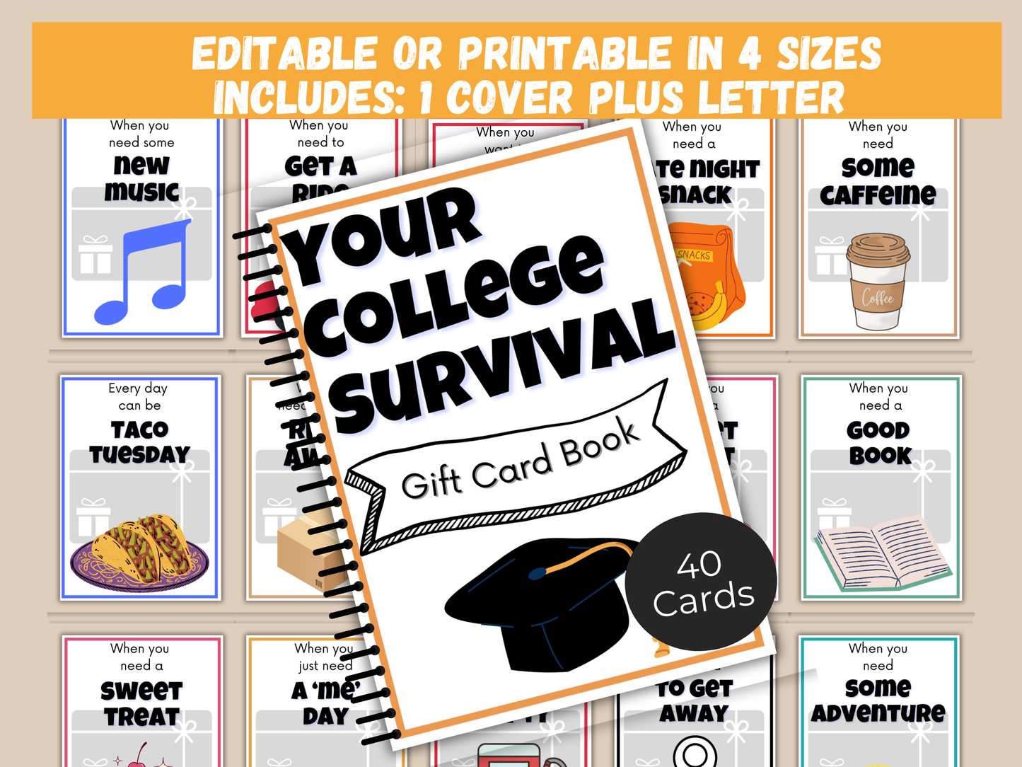 College Gift Card Book Editable or Printable