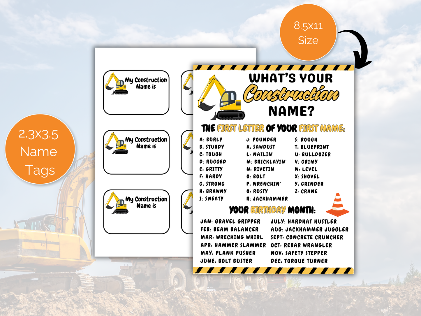 What's Your Construction Name Game + Name Tags
