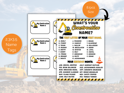 What's Your Construction Name Game + Name Tags