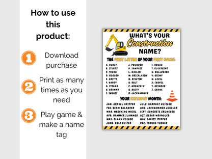 What's Your Construction Name Game + Name Tags