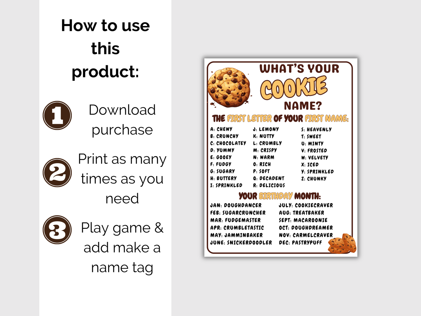 What's Your Cookie Name Game + Name Tags