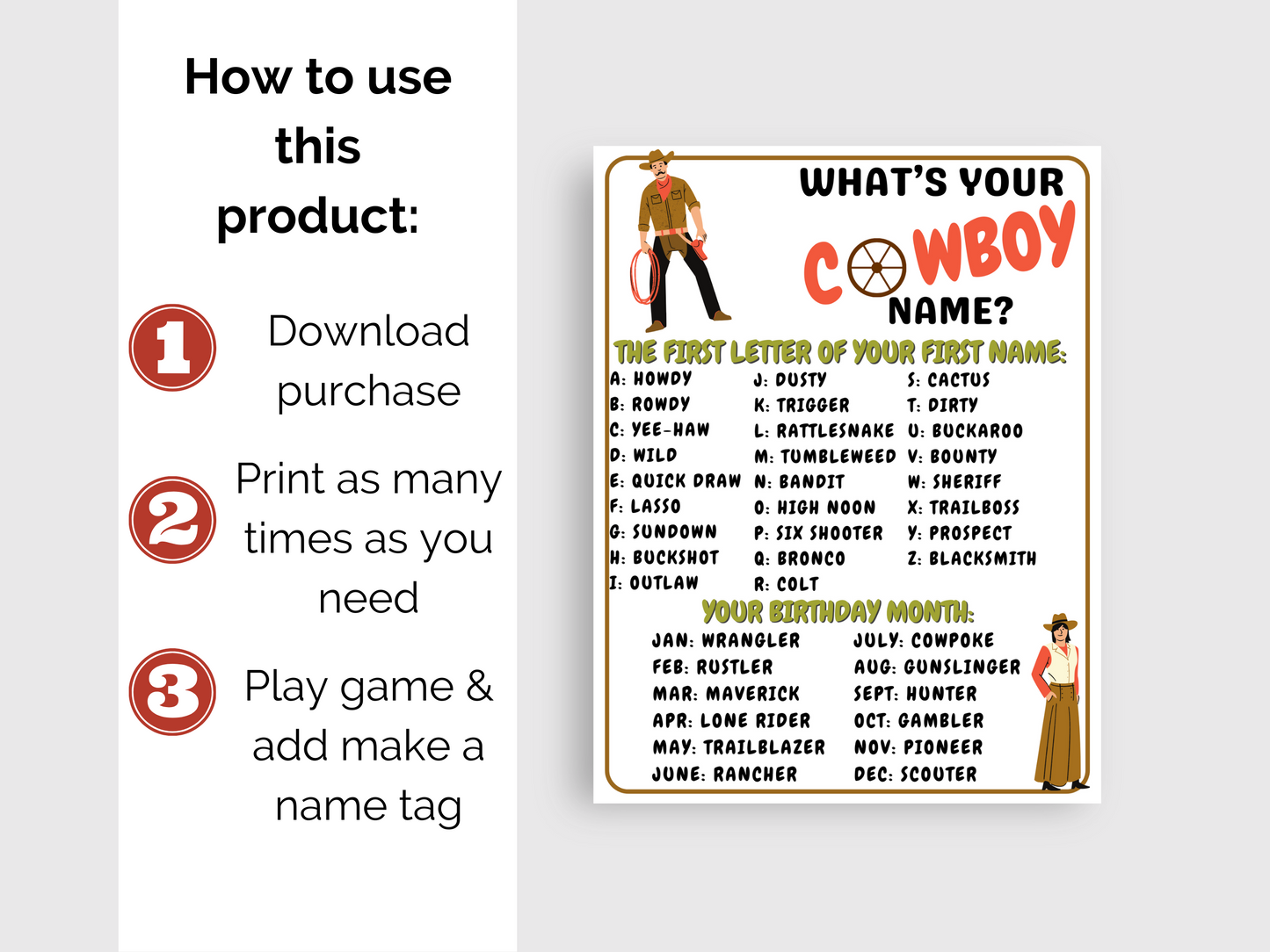 What's Your Cowboy Name Game + Name Tags