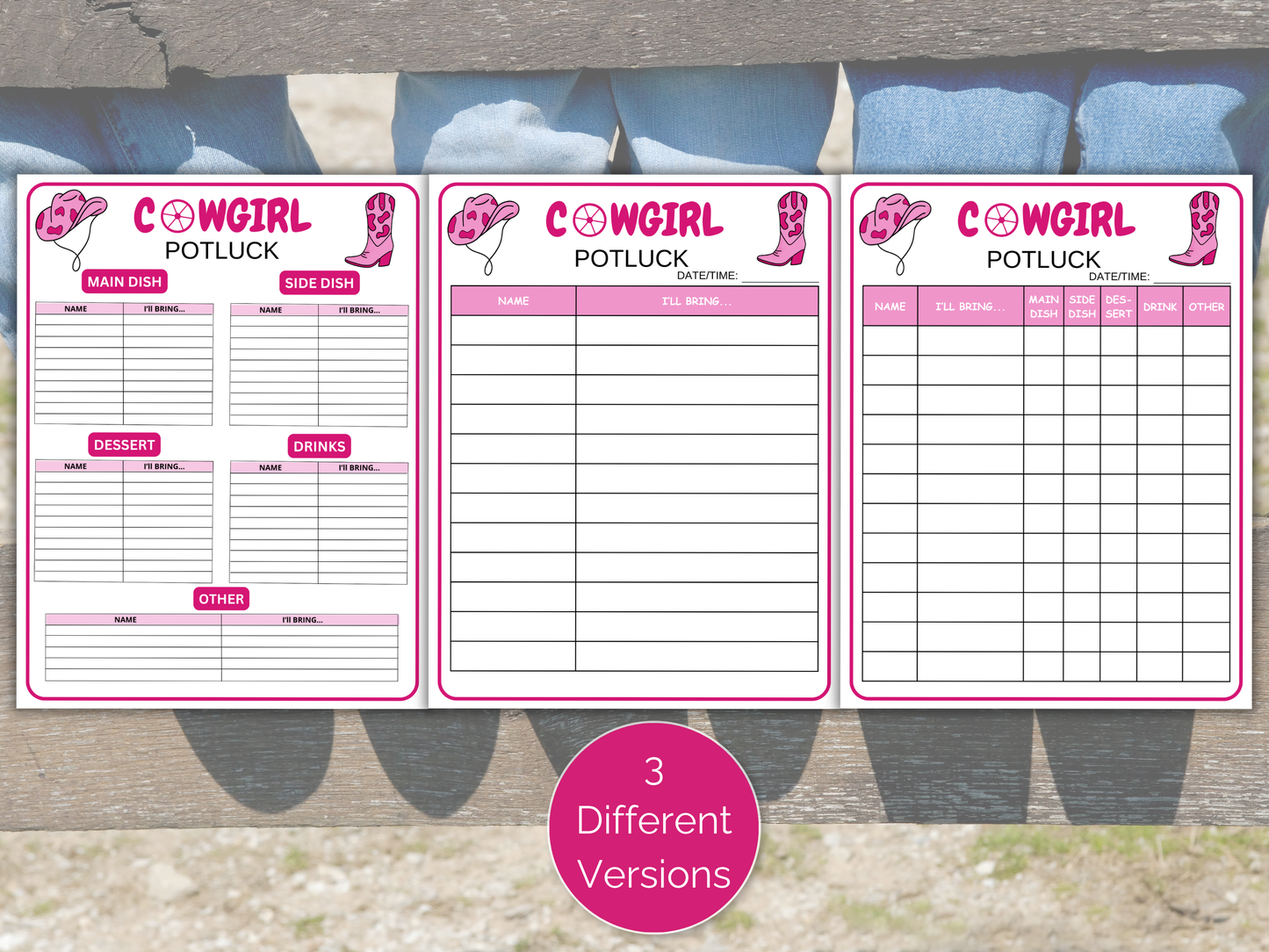 Cowgirl Baby Shower Potluck Sign Up Sheet
