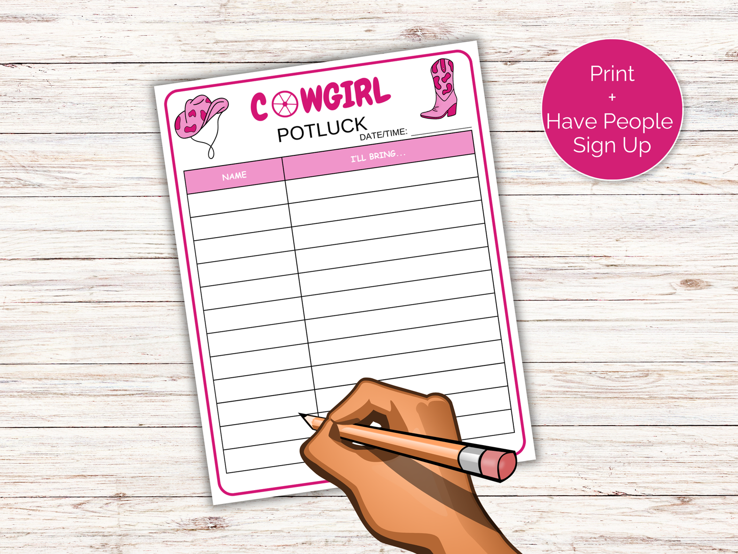 Cowgirl Baby Shower Potluck Sign Up Sheet
