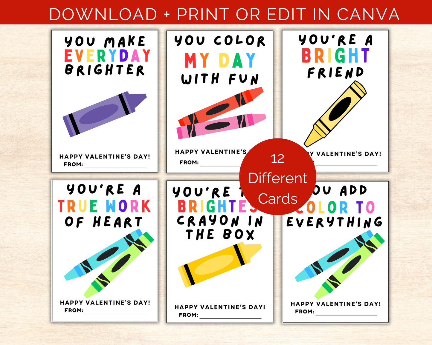 Editable Crayon Valentine Cards